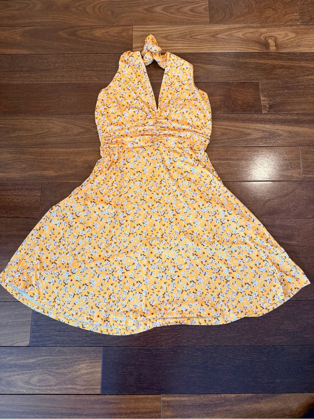 Yellow Floral Halter Sundress - Lightweight Summer Dress